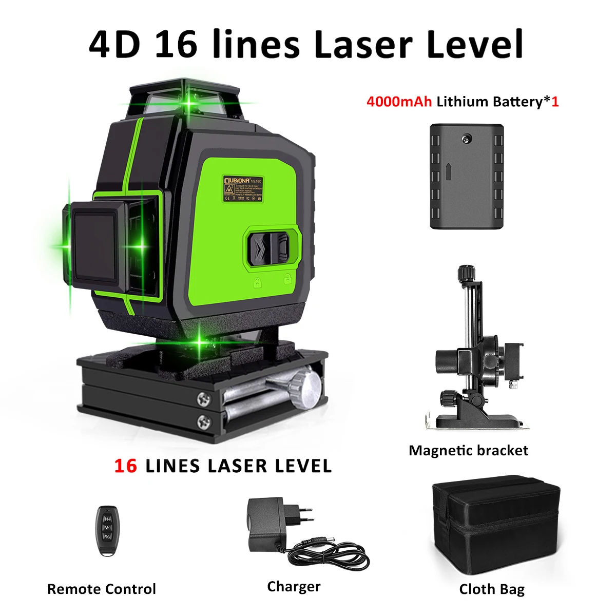 Clubiona 16 lines professional Super powerful Green Beams Laser Level With 1pcs battery