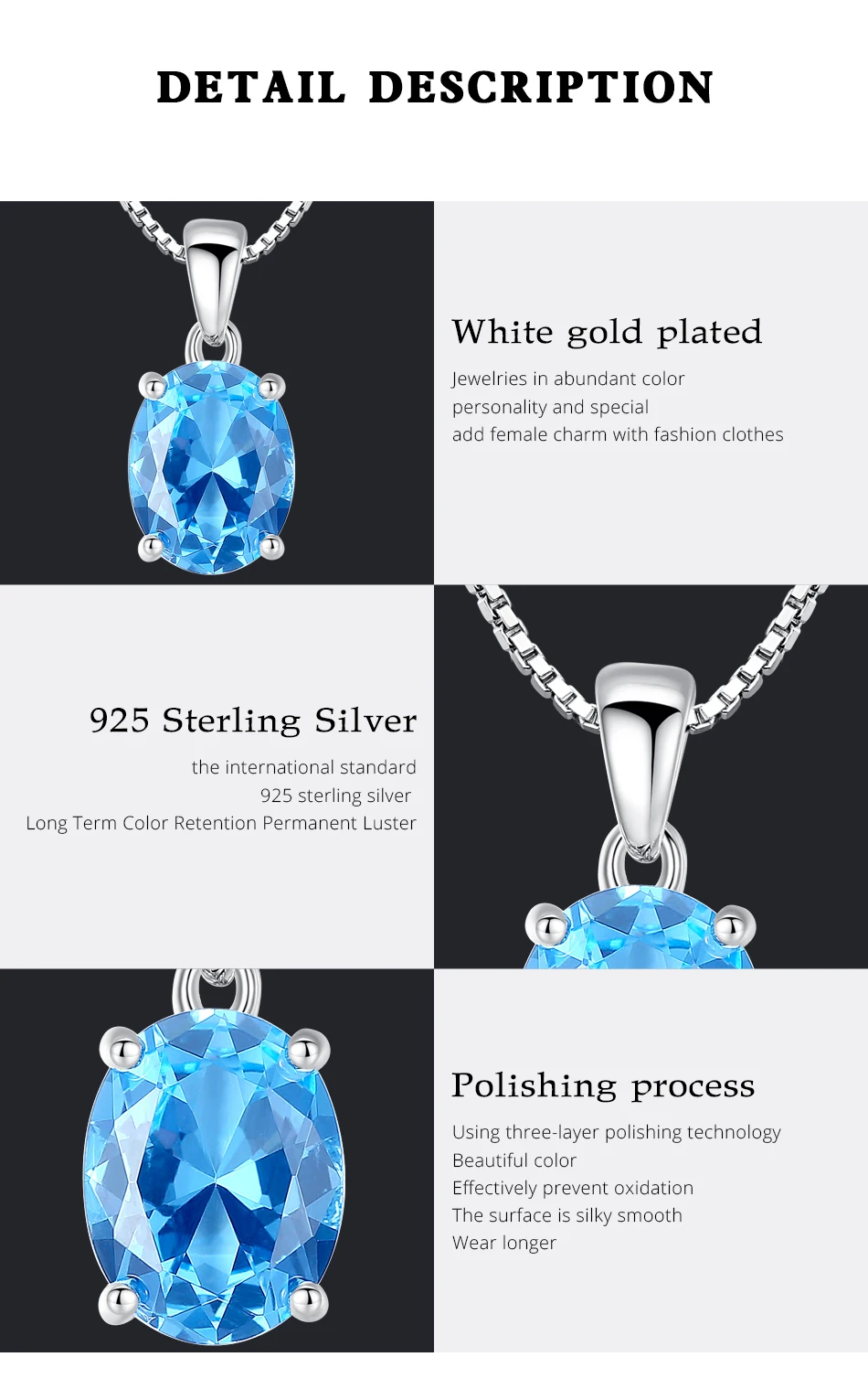 Collier en argent Sterling topaze bleu ciel synthétique pour femmes, pendentif en pierre ovale classique, chaîne Fine de mariage_voghion.com