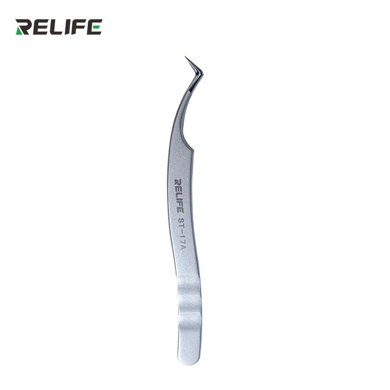 RELIFE ST-17A Precision Tweezers Curved Tips Chip Tinning Positioning Tweezers for Mobile Phone Circuit Board Repair Clamp Tools