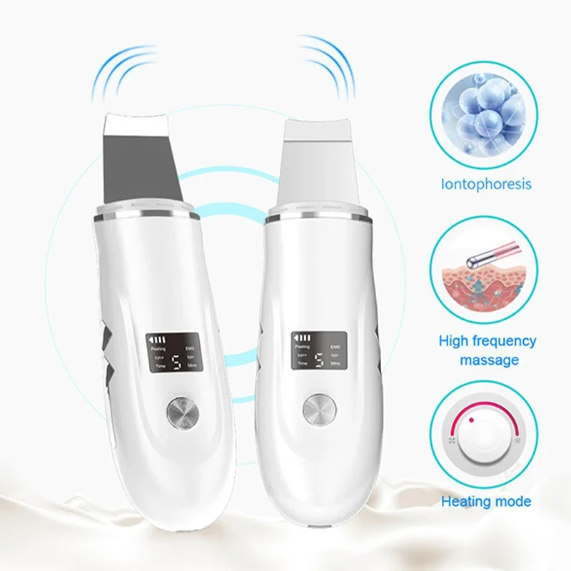 Ultrasonic Skin Scrubber Vibration Facial Spatula Blackhead Remover Shovel Cleaning Ion Pore Remover Peeling Lifting Skin Care inface skin scrubber ultrasonic ion cleansing ems pulse stimulation facial pore cleaner peeling shovel high frequency vibration facial cleanser