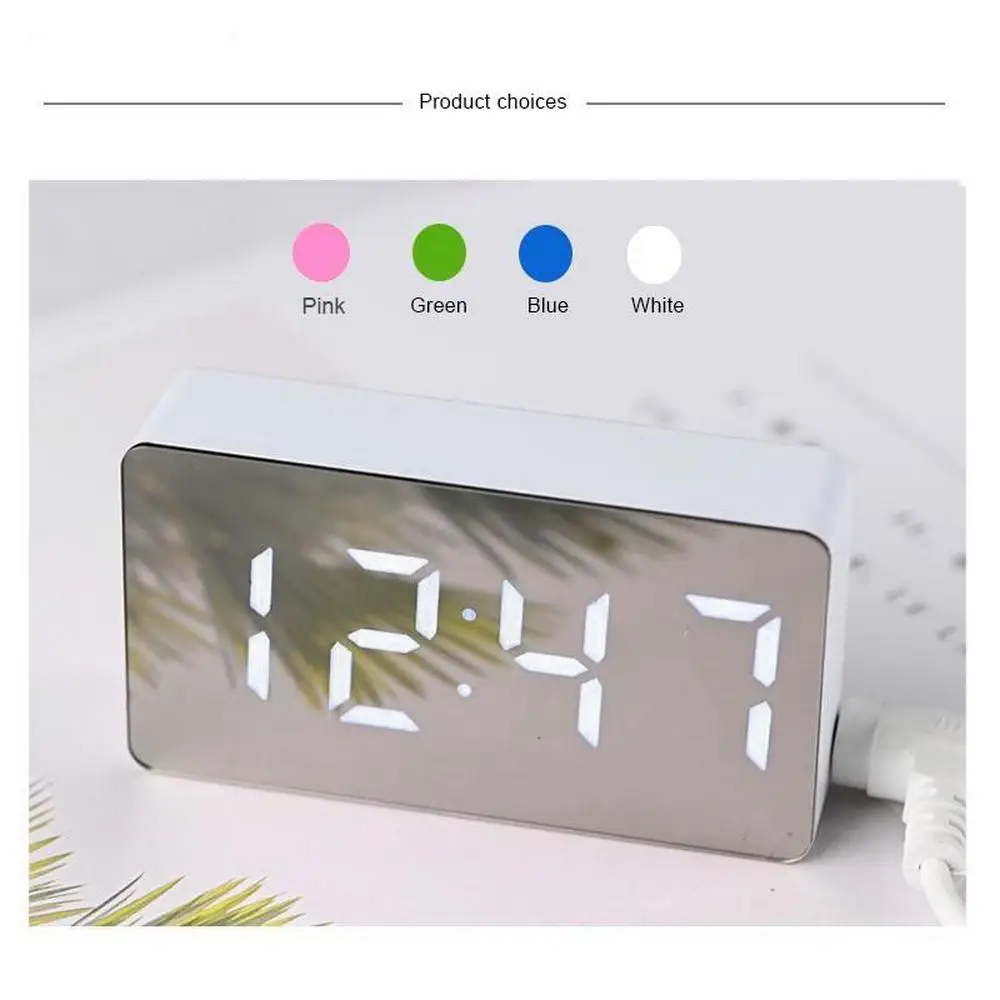 LEDmirrorclockminidigitalclockNightLightDesktopUSBAlarmClock