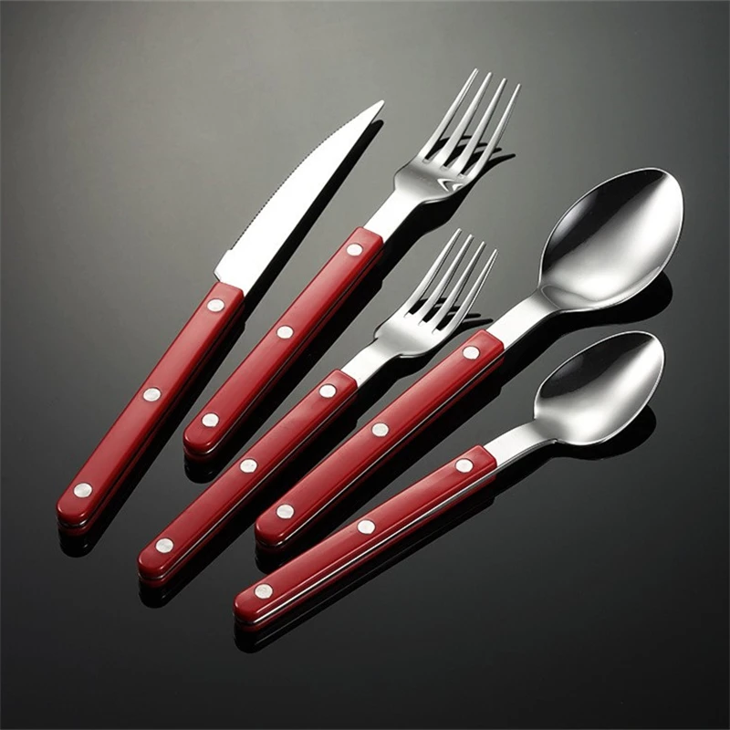 Creative Stainless Steel Cutlery Set Western Fork Spoon Steak Knife Dinnerware Sets with ABS Handle Tableware Kitchen Utensils