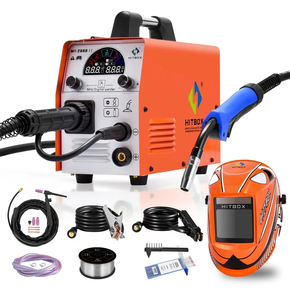 5 In 1 Hitbox Mt2000 Mig Welder Tig Mma Saldatrice Semiautomatica Igbt Inverter Mixed Gas Gasless Metal Decoration Tools