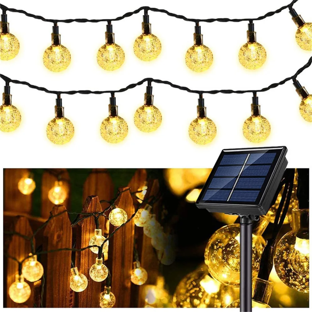 Solar String Lights Outdoor 50 Led Crystal Globe Lights with 8 Modes Waterproof Solar Powered Patio Light for Garden Party Decor solar candle light candle chandelier with clip hanging outdoor landscape light for umbrella beach garden lawn lawn patio on the