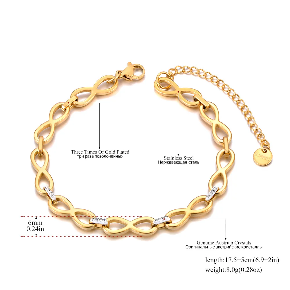 JeeMango Modisches Unendlichkeits-Ketten- und Gliederarmband mit Strass, 316L-Edelstahl, handgefertigter Schmuck für Damen, B24050 – Detail 1
