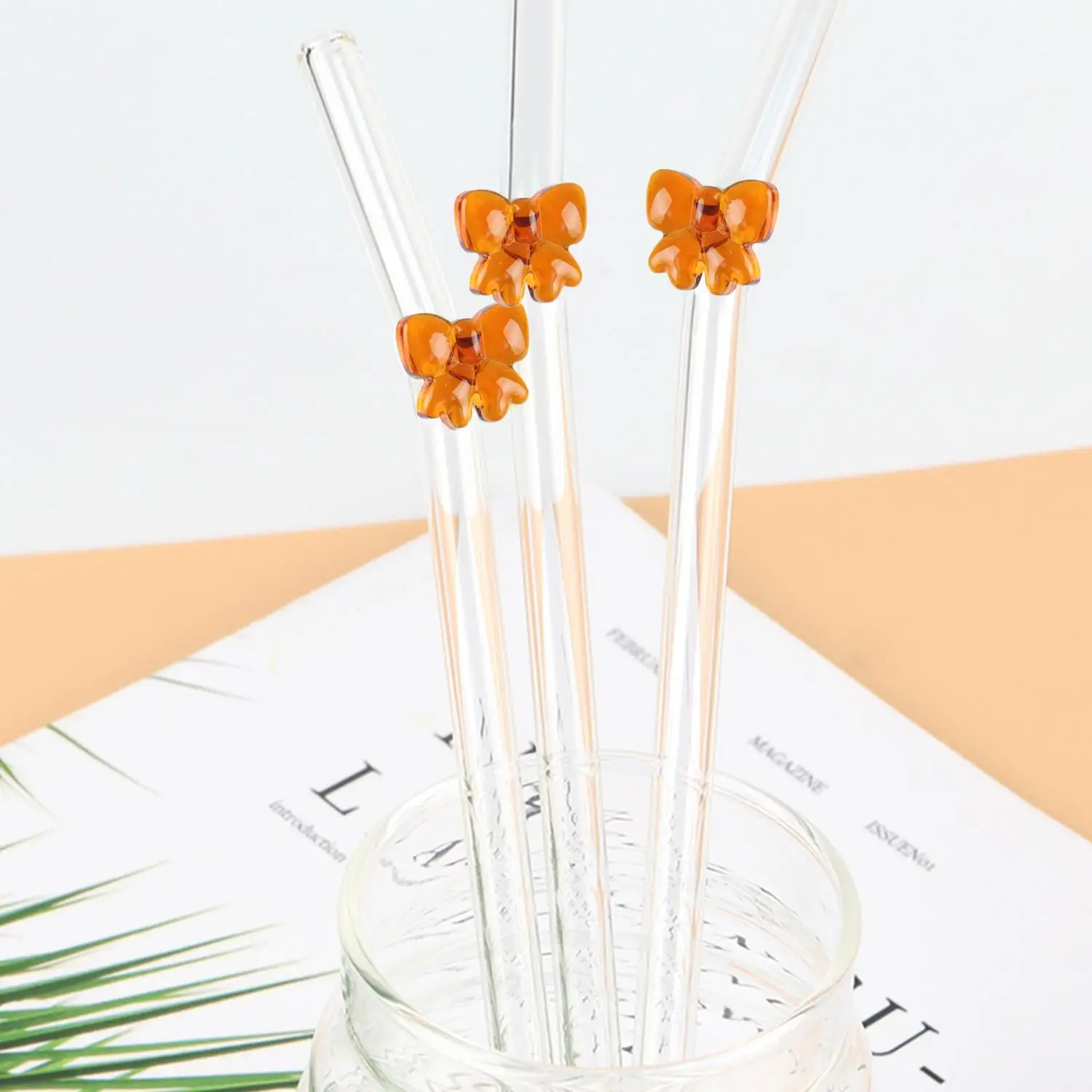 Reusable bowtie glass straws bar tools smoothies cocktails tea coffee juicy drinking eco friendly drinkware straws