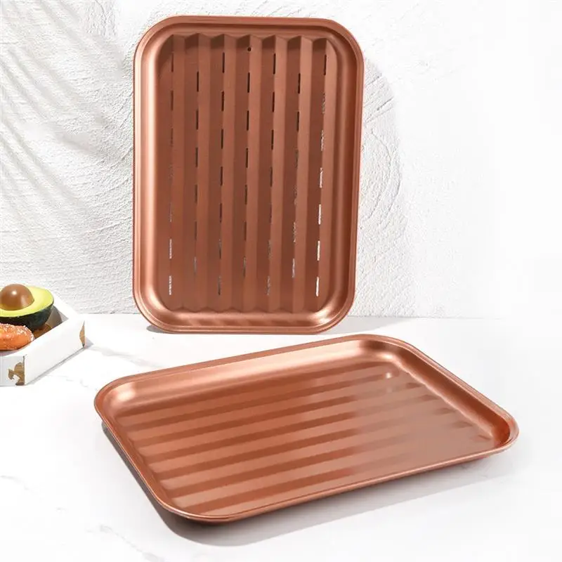 Barbecue Rectangle Pizza Pan Hole Design Sturdy Carbon Steel Baking Tray Non-stick Baking Dish Grill Kitchen Tool BBQ Tray