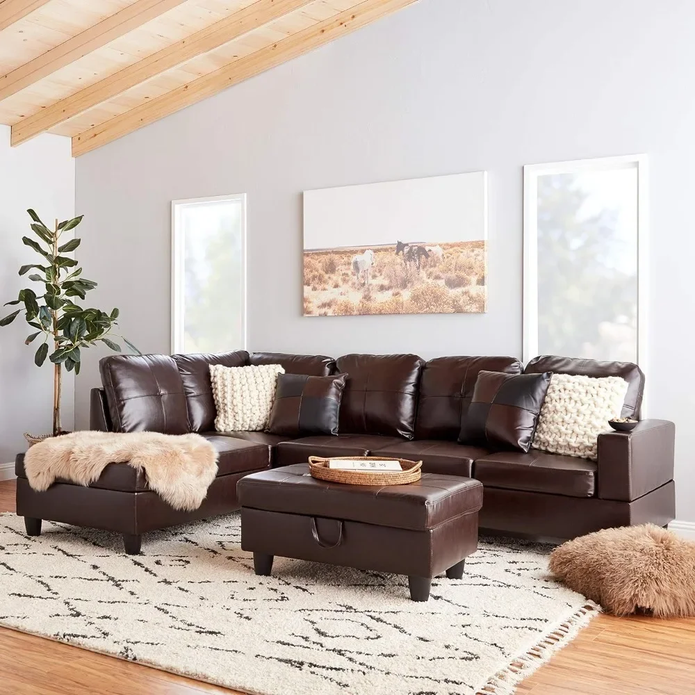 

Living Room Sofa, L-shaped White, Back Support Ottoman, Fine Furniture Left Russes Profile Sofa Set