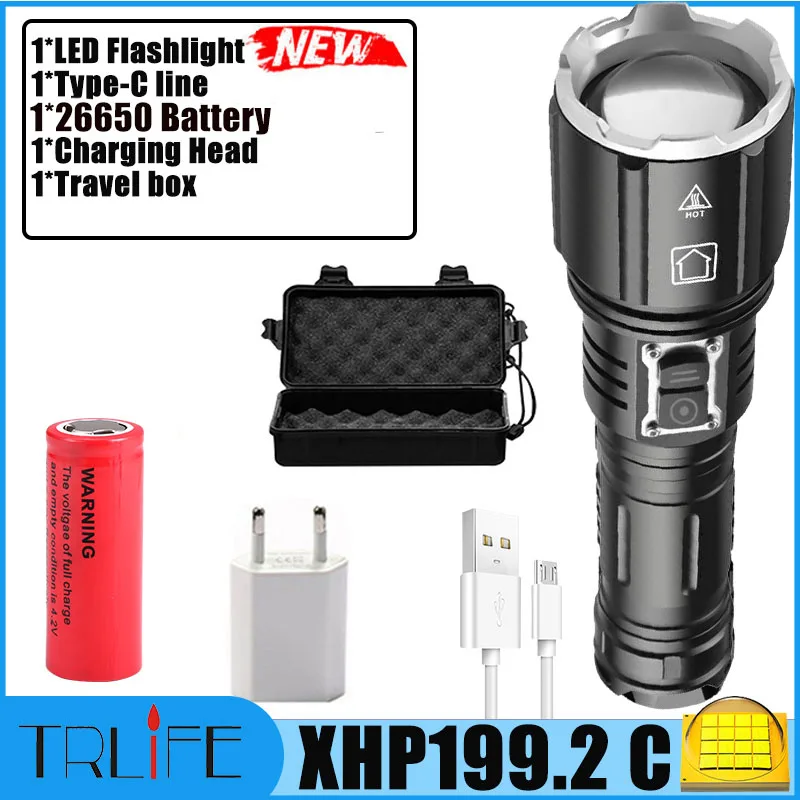 hunting torches 2000000LM Powerful LED Flashlight XHP199.2 Type-C USB Rechargeable Flash Light 5Modes Zoom Torch Tactial Flash Lantern Use 26650 bright star flashlights Flashlights