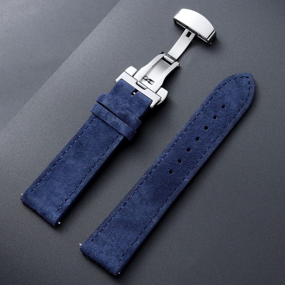 Vintage Suede Cowhide Watch Strap with Butterfly Buckle Bracelet - Sport Wristband