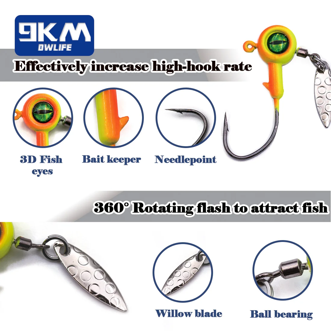 Fishing Jig Head Hooks with Spinner - Underspin Crappie Fishing Jighead  with Willow Blade Fishing Lure Hook Saltwater Freshwater