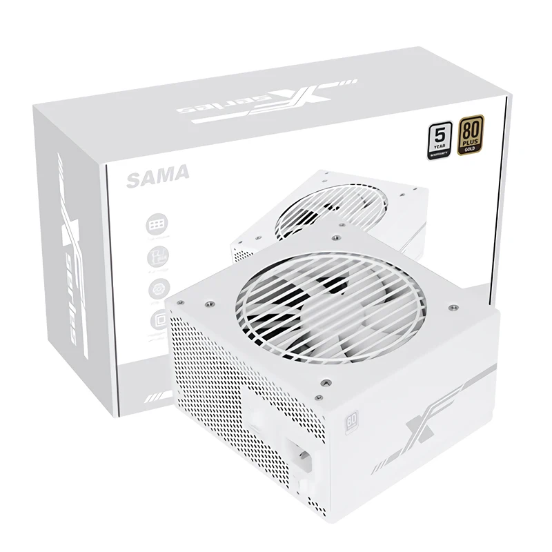 SAMA 1000W/850W/750W Pur Blanc Module Alimentation 80PLUS Gold avec FDB  Ventilateur PFC Actif pour RTX3090 3080 3070 6950 Carte VGA