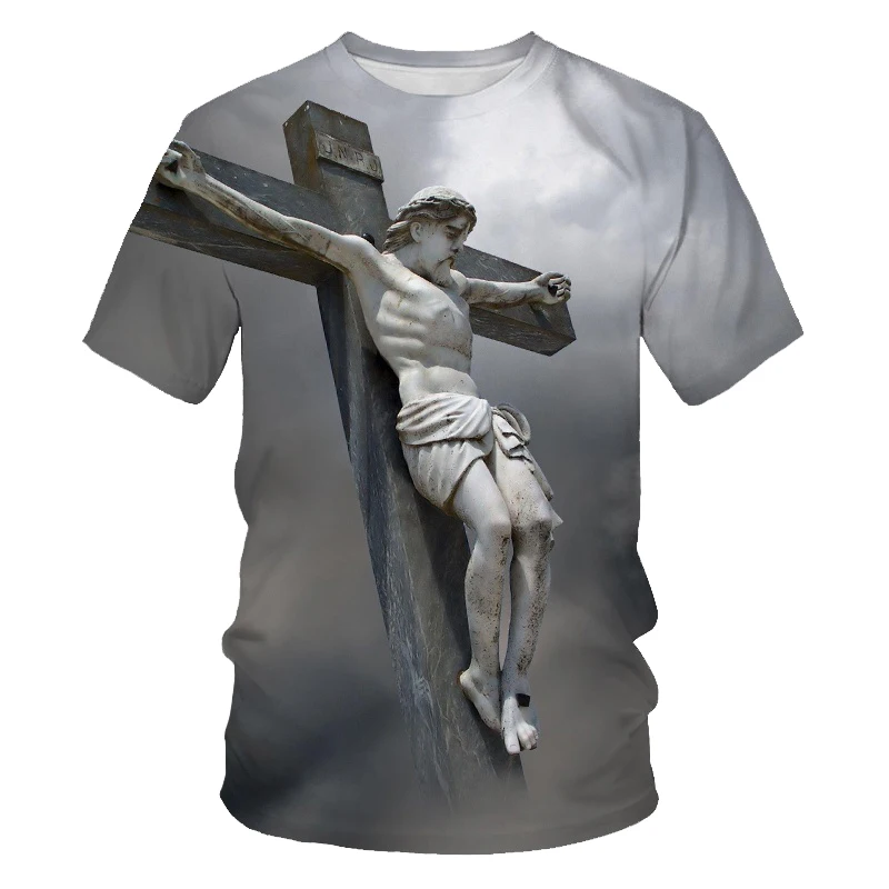 

2023 New Summer Christian Jesus Cross Pattern 3D Printing Casual Short-sleeved Unisex T-shirt Tops