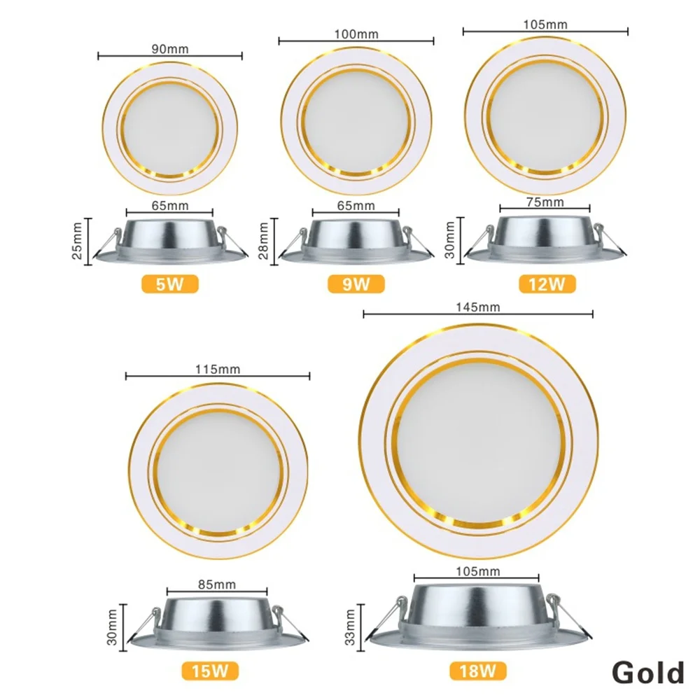 14Pcs High Brightness Round Recessed Ceiling Led Spot 220V 5W 9W 12W15W 18W Commercial Indoor Bedroom Recessed Ceiling Downlight