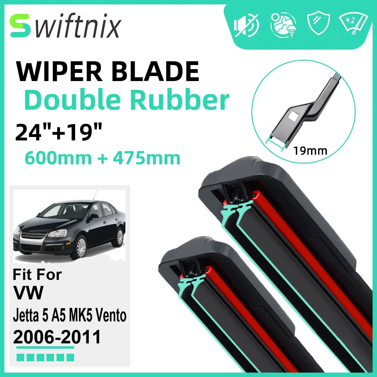 

Двойные резиновые автомобильные дворники для VW Jetta 5 A5 MK5 Vento 2006-2011, переднее ветровое стекло, резиновые автомобильные аксессуары 2011