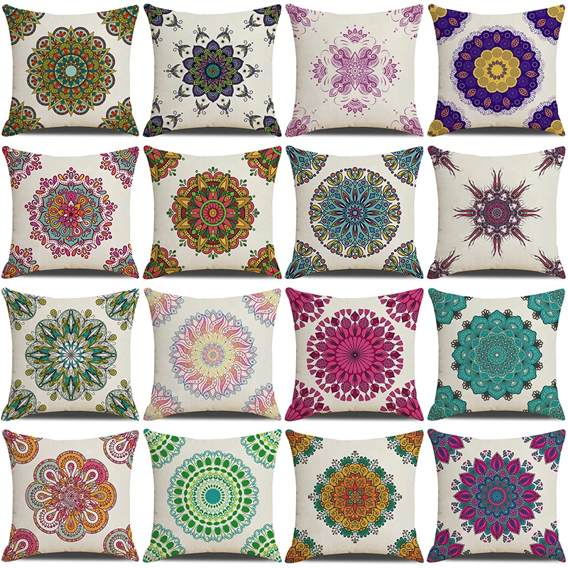 

Bohemian Home Decor Pillow Case 45x45cm Mandala geometric Printed Linen Cushion Cover Sofa Chair Car Decorative Pillow Cover