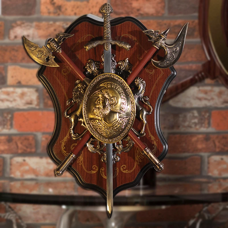 Medieval Wall Decorations Ancient Roman Sparta Shield Sword Wall Stickers Shield with Armor Ornament Crafts KTV Bar Hanging