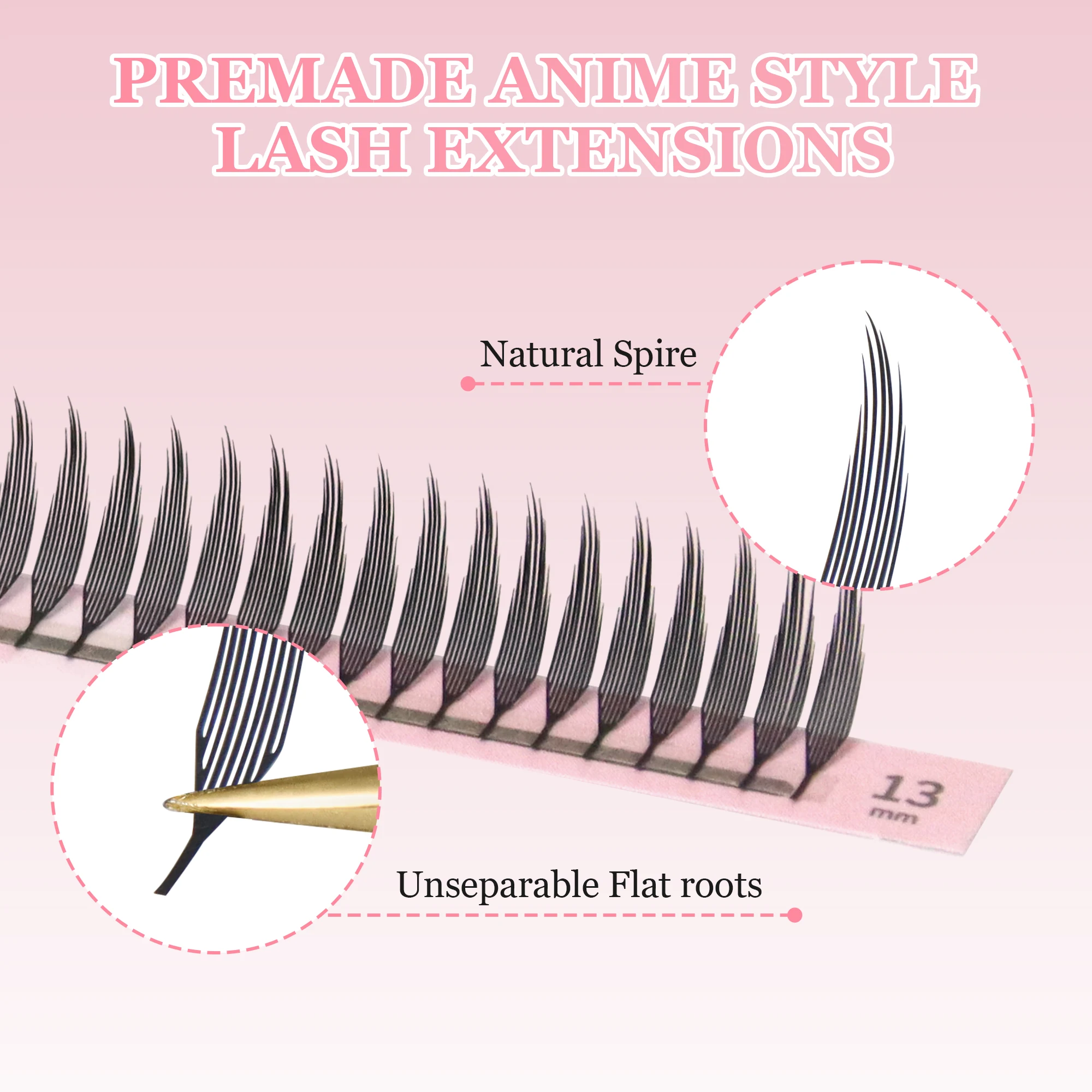 GLAMLASH Comic Spire Wimpernverlängerung, individuelle natürliche Kaschmir-Manga-Falsche Wimpern, superweiche Pteris-Wimpern in Federform – Detail 6