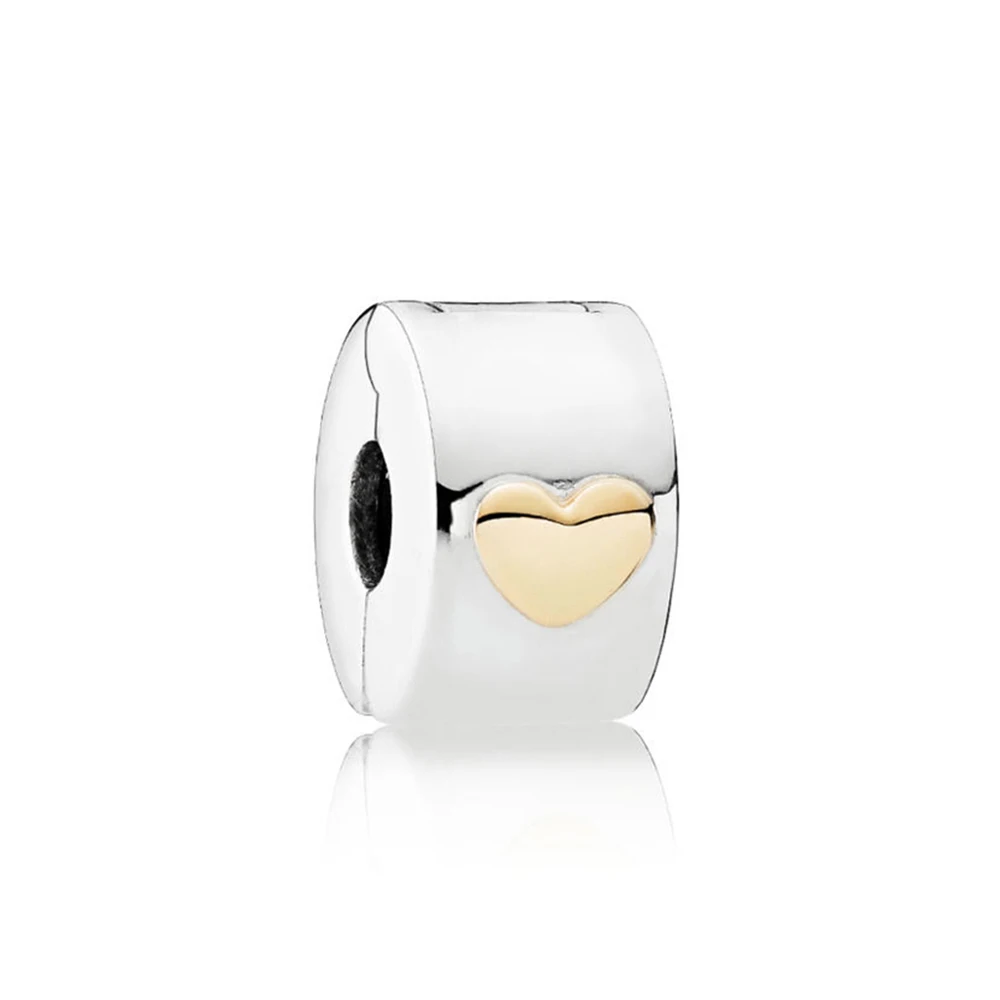 

Authentic 925 Sterling Silver Bead Two-Tone Classic Heart Clip Charm Fit Pandora Women Bracelet Bangle Gift DIY Jewelry
