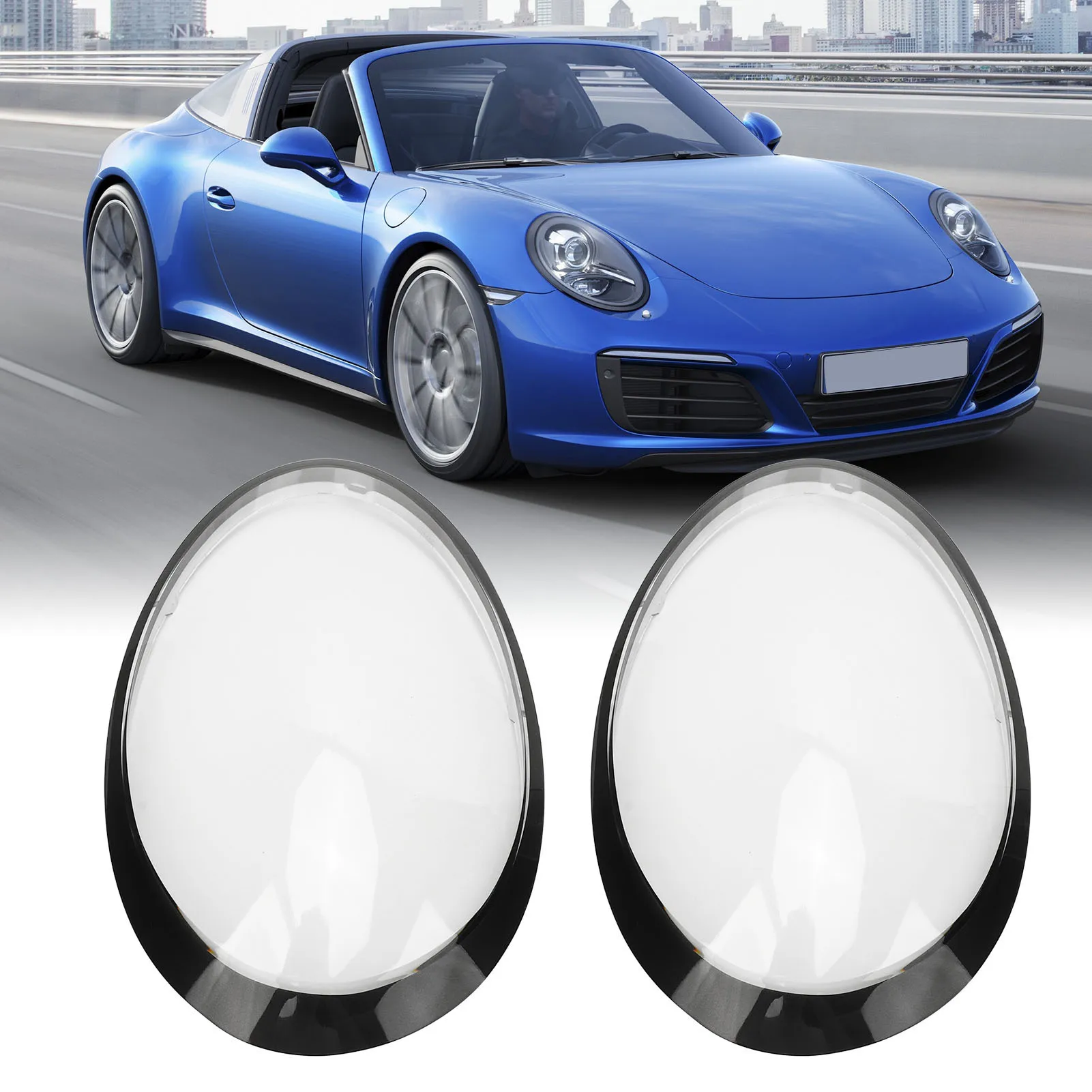 

2Pcs Car Headlight Lens Cover Transparent Left And Right Head Lamp Shell Cap For Porsche 991 911 Targa Or 2013-2018