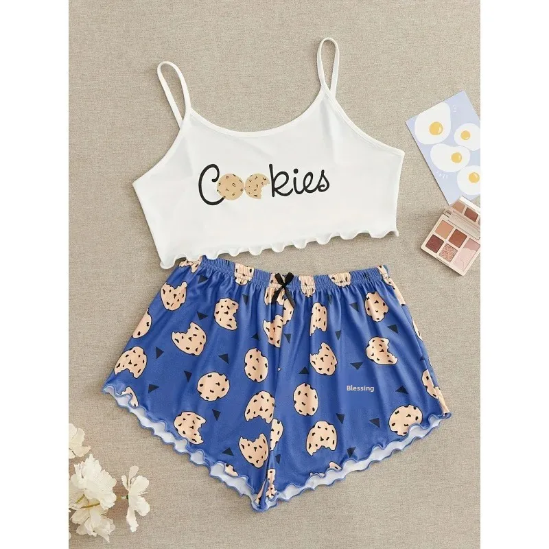 السيدات الصيف نمط جديد الكتف -مكشوف الأزهار طباعة ملابس خاصة رقيقة موسم الربيع المنزل استخدام لطيف ملابس النوم ملابس المنزل