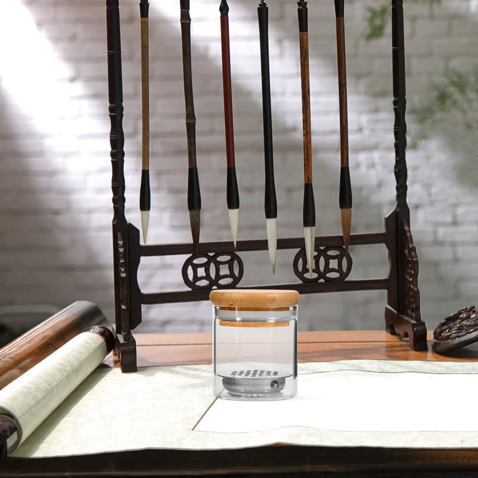 유리 브러쉬 컵 높이 조절 가능 나무 유리 네일 아트 접시 매니큐어 브러쉬 세척기 글리터 장식 안정적인 받침대