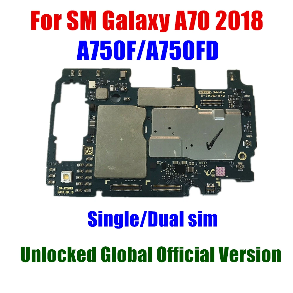 

Unlocked Main Motherboard Replacement For Samsung Galaxy A70 2018 A750F 2 sim Motherboard A750F/DS A750FN/DS A705F A705GM A750DS