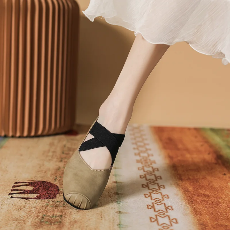 

Summer Shoes Ladies Autumn Women's Heels Female Footwear Ballet Flats Casual Sneaker Square Toe Mixed Colors 2024 Fall On Heels