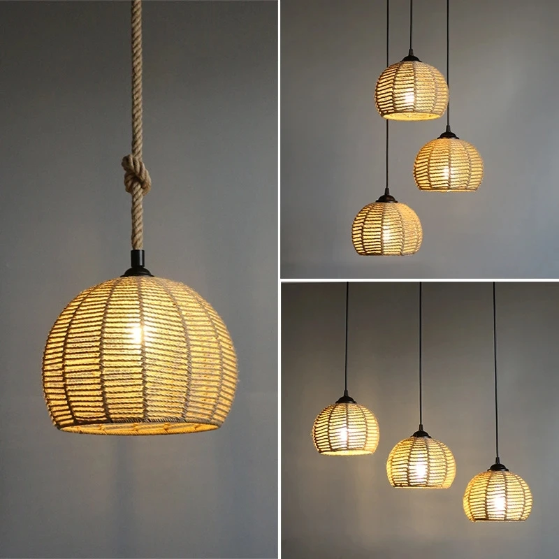 

Modern Rattan Pendant Lights LED Pure Handmade Weaving Retro Hanging Lamp Nordic Restaurant Hotel Stay Lampshade Decor Lighting