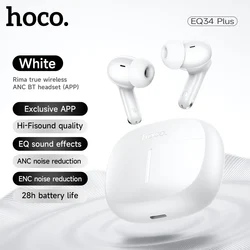 HOCO Active Noise Cancelling Wireless Bluetooth Earbuds with App - Controlled HiFi Sound (White)