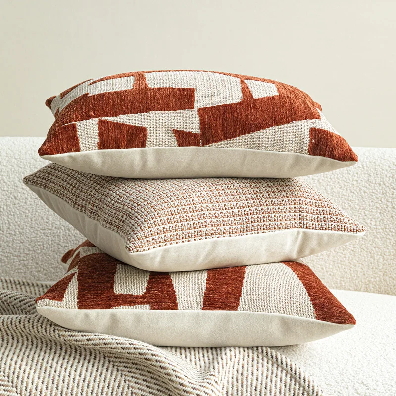 Ivory Black Rust Red Pillow Cover Image 3