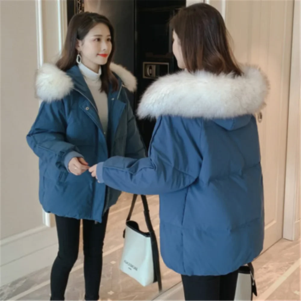 2023 New Parkas Female Jackets Winter Jacket Women Faux Fur Collar Hooded Thicken Warm Loose Down Cotton Coats Snow Outwear