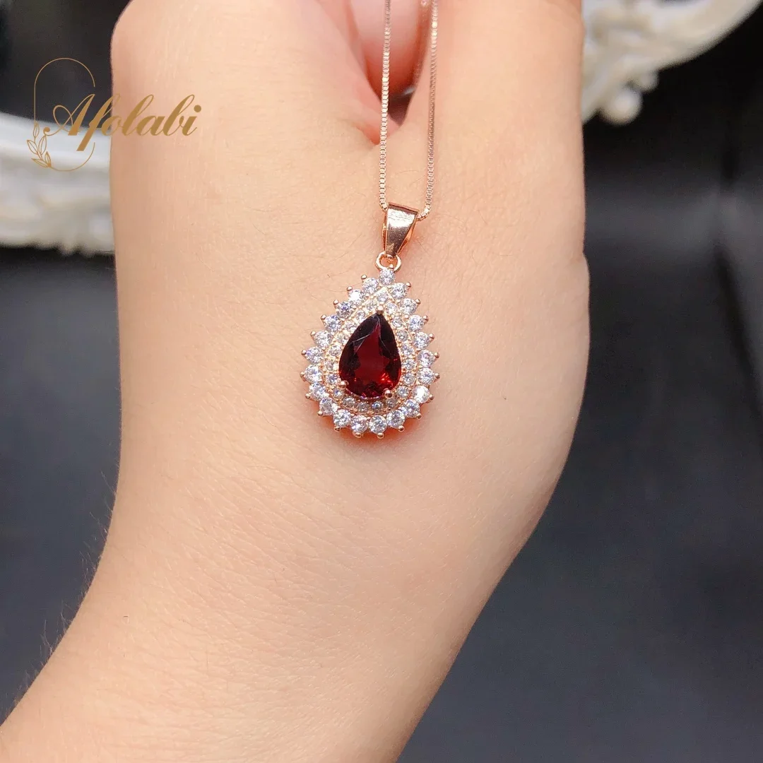 

925 Sterling Silver Natural Garnet Pendants Fine Jewelry for Women Commemorative Classical Gift 6*8MM Gemstone