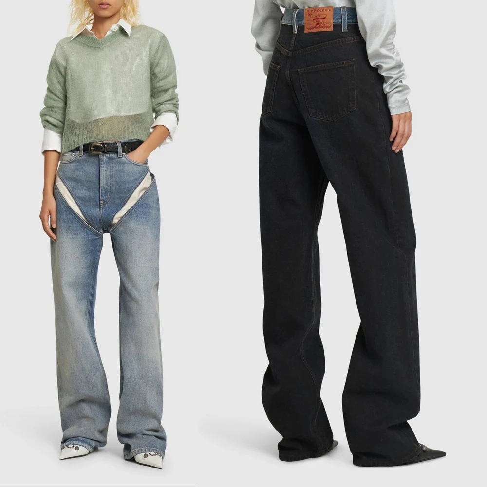 

Jeans Deconstructed Patchwork High Waist Straight Leg Full-length Washed Aged Sexy Avant-garde Design Women Stylish Comfortable