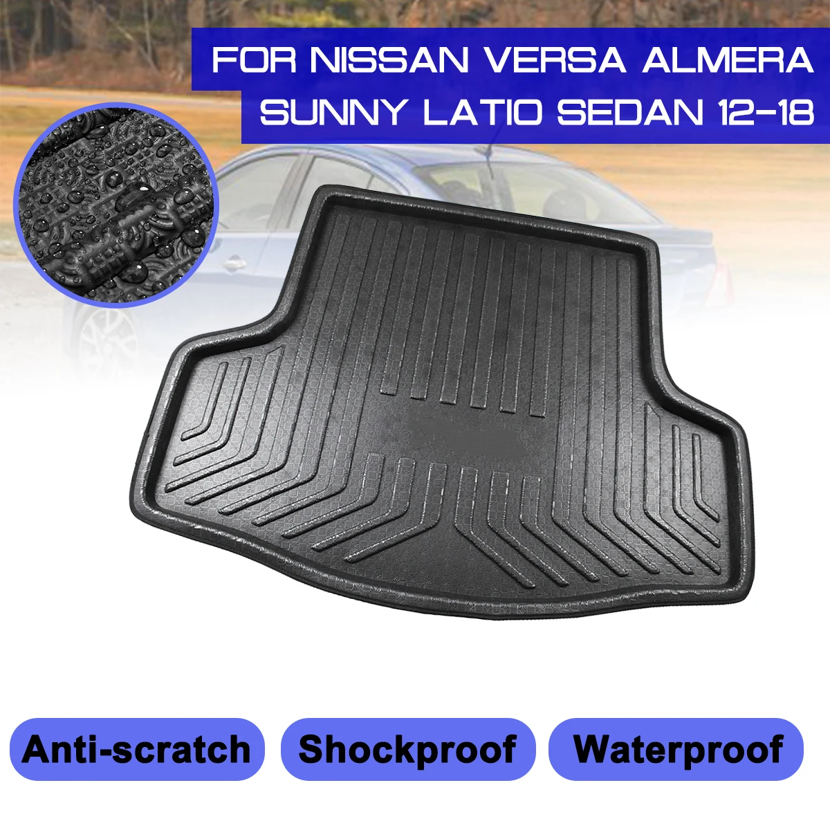 

Car Floor Mat Carpet Rear Trunk Anti-mud Cover For Nissan Versa Almera Sunny Latio Sedan 2012-2018