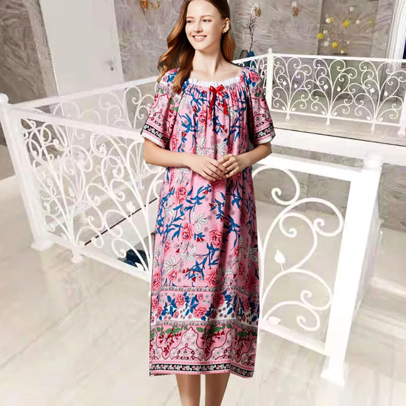 Nightgowns Women Cotton Dot Soft Sleepwear Sexy Casual Home Dressing Gown Spring Sleepshirt Nighty Homewear Sleepdress Big Yards