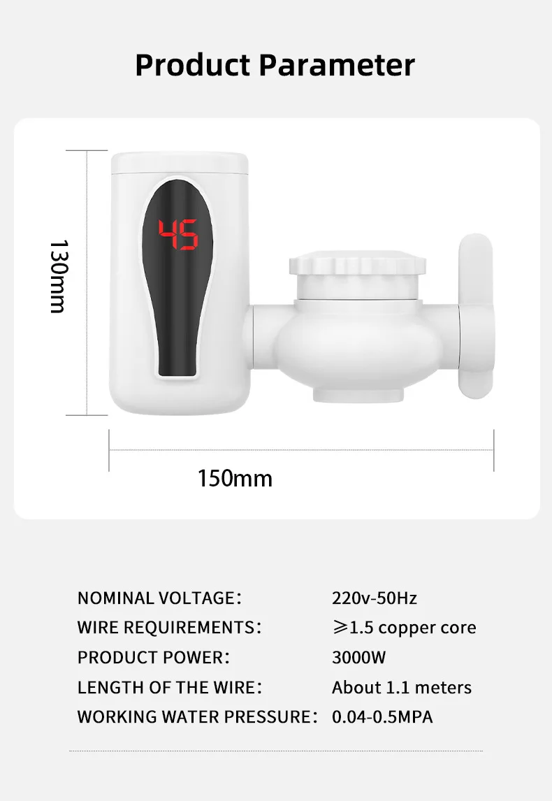Instant Electric Hot Water Faucet with Digital Display, Rapid Heating Tap for Ki