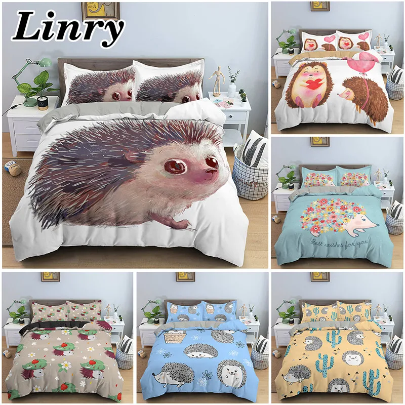 

Home Textile Cartoon Cute Hedgehog Quilt Cover Duvet Cover Pillow Case Boy Girl 2/3Pcs Bedding Set King Queen Twin Single Size