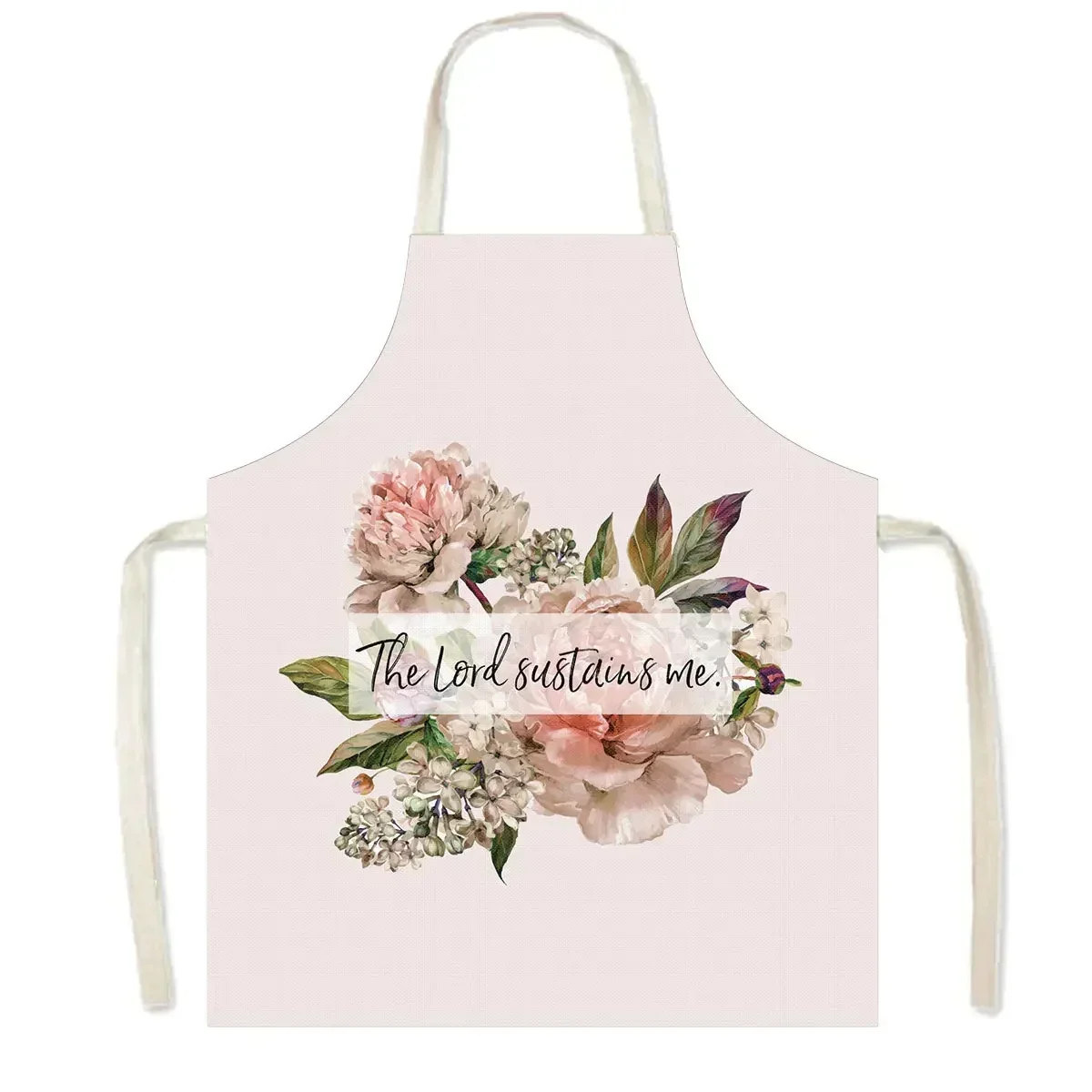Christian Bible Verse He Will Sustain You Print Apron Flower Women Men Kitchen Work Clothes BBQ Home Cooking Cleaning Aprons 2