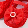 New 0-18M Birthday Infant Newborn Baby Girls Baptism Solid Shoes Bowknot Pearl Princess Soft Sole Shoes First Walkers + Hairband 2