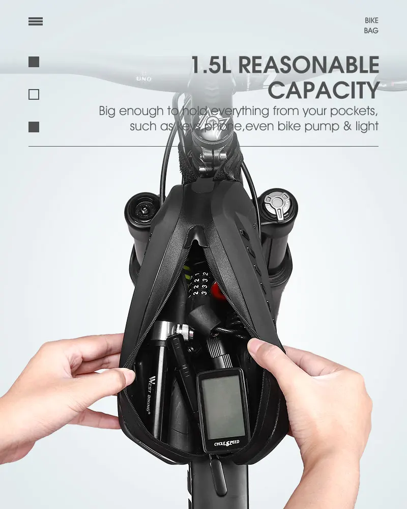 WEST BIKING Abbaubare Hartschalen-Fahrrad-Oberrohrtasche TPU Wasserdichte Vorderrahmentasche Rutschfester Riemen MTB Rennrad Zubehör – Detail 5