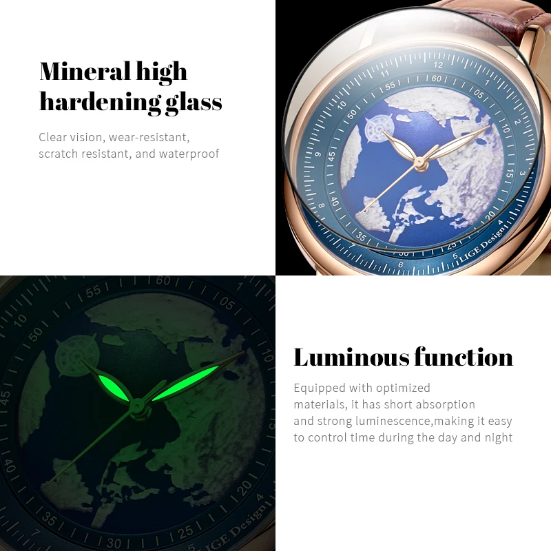 LIGE Top Brand Luxury Man Watch Leather Strap Fashion Business Waterproof Luminous Quartz Watch for Men Casual Sports Male Clock
