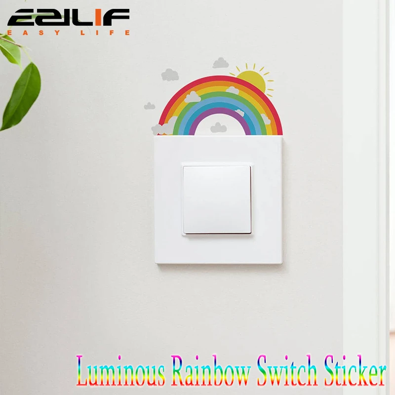 1pc Luminous Rainbow Pattern Light Switch Stickers Bathroom Bedroom Living Room Switch Stickers, Removable Light Sticker