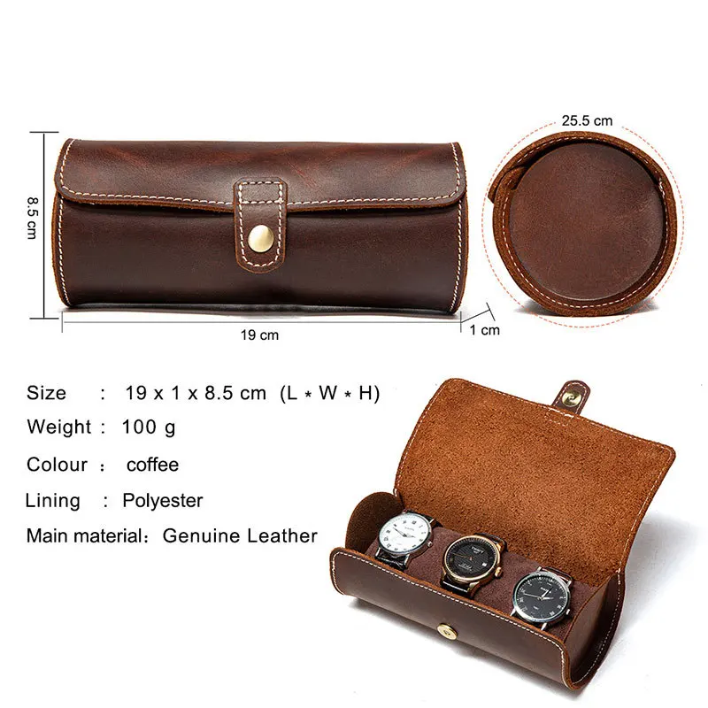 2 3 Slots Watch Roll Travel Case Chic Portable Vintage Leather Display Watch Storage Box Flip Type Convenient Box