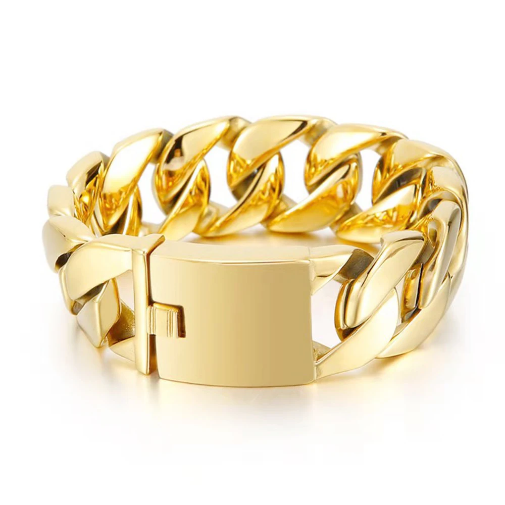 24/31Mm Punk Miami 18K Gold Plate Curb Cuban Link Chain Bracciali Uomo Donna Hiphop In Acciaio Inox Biker Bike Gioielli Braccialetti