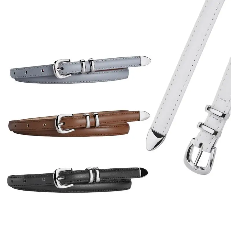 Silver Pin Buckle Thin Belt - Women's Fashionable Gothic Retro PU Leather Waistband