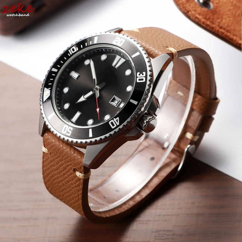 Premium Handmade Genuine Leather Strap - Soft Palm Grain Cowhide Watch Band in Black, Grey, and Brown (18/19/20/22mm)