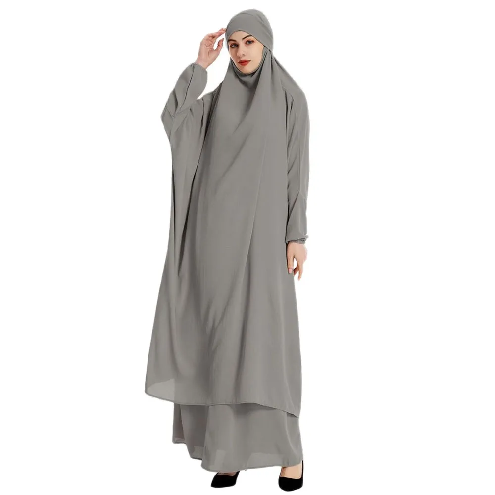

Robe 2 Piece Set Muslim Women Hijab Dress Prayer Garment Abaya Long Khimar Ramadan Arab Gown Abayas Sets Islamic Clothes Robe