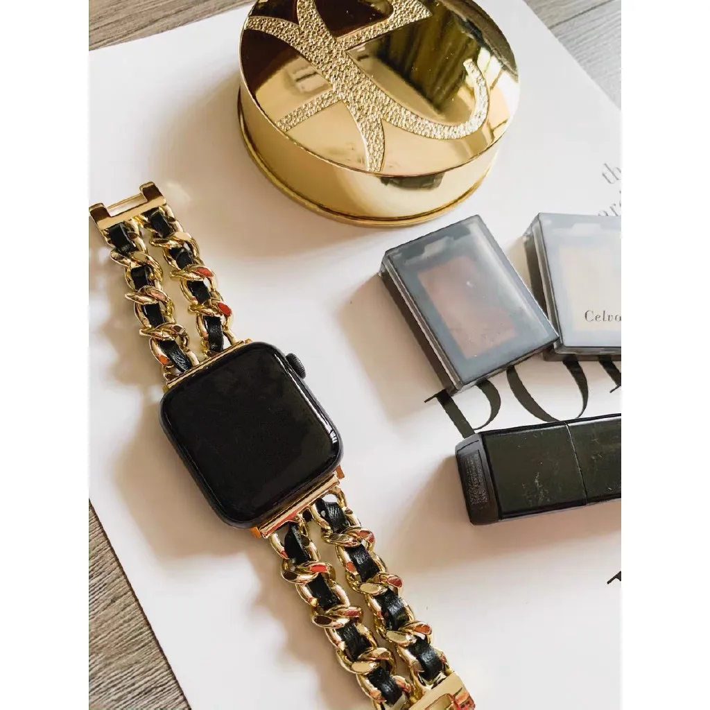 

Stainless Steel Leather for Apple Watch strap Watch Band For Apple Watch Series 7 SE 6 5 4 3 2 SE iWatch
