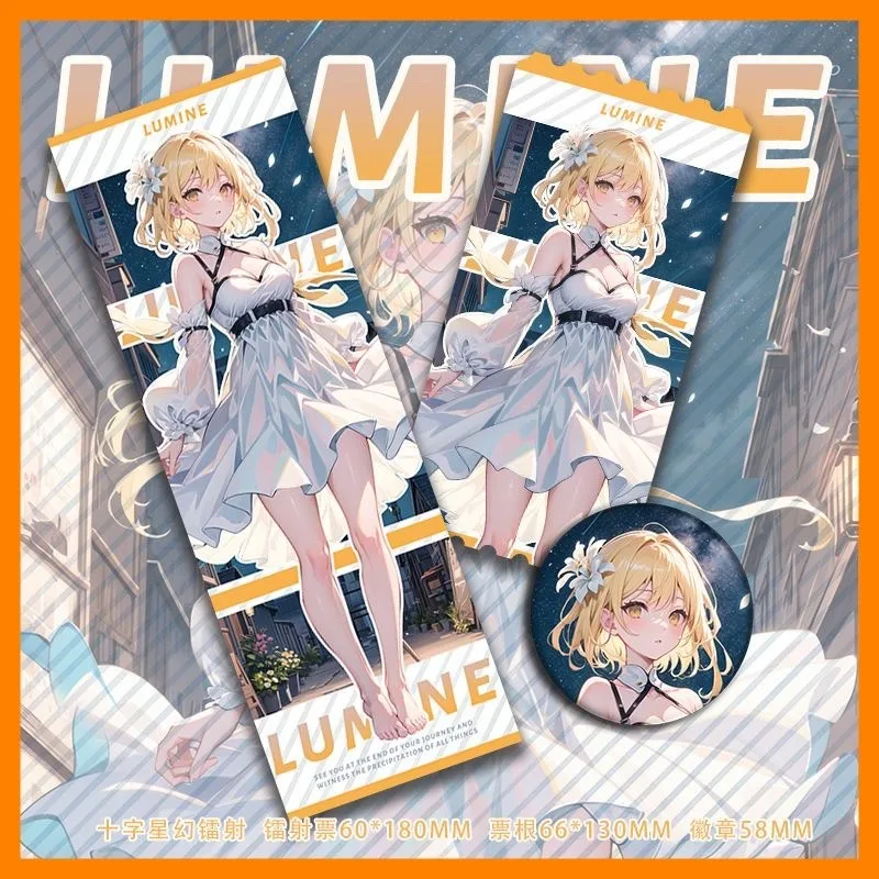 

Anime Genshin Impact Lumine Cosplay Cartoon Badge Brooch Pins Itabag Pendant Laser Ticket Collection Cards Set Props Toys
